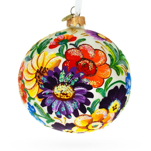 BestPysanky Flower Embroidery Glass Ball Christmas Ornament BestPysanky Flower Embroidery Glass Ball Christmas Ornament